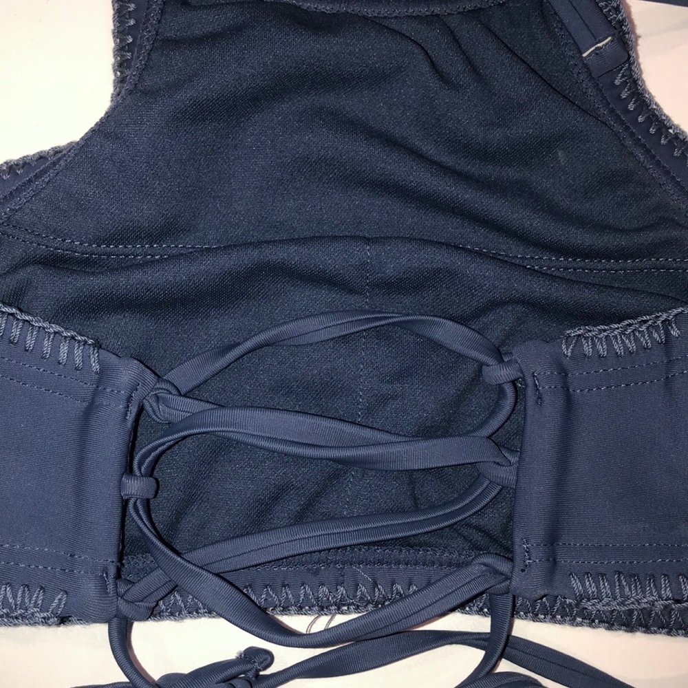 Periwinkle Blue Crochet Halter Bikini Top Size S - Picture 4 of 5